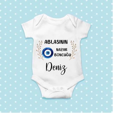 Kişiye Özel Ablasının Nazar Boncuğu Yazılı Tasarım Bebek Hediye Bebek Body Zıbın